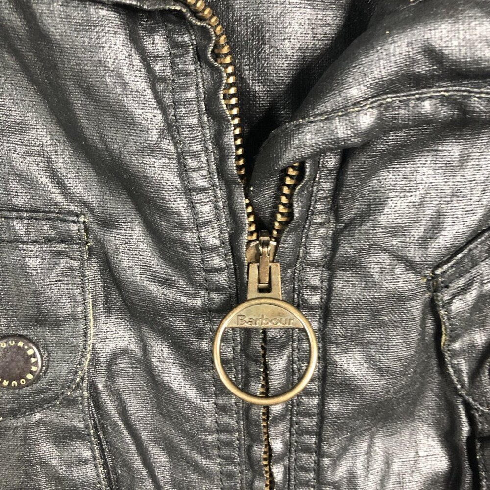 Barbour Jacket Womens 14 Black Waxed Utility Belt… - image 8